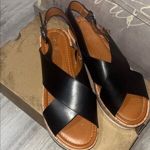 Nine West Black and Brown Cork Sandals